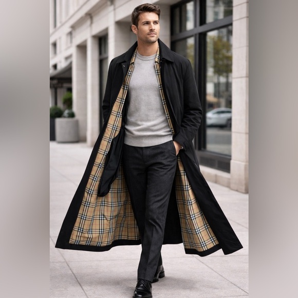 Black Burberry Trench Coat, 46 R is available for purchase on au
